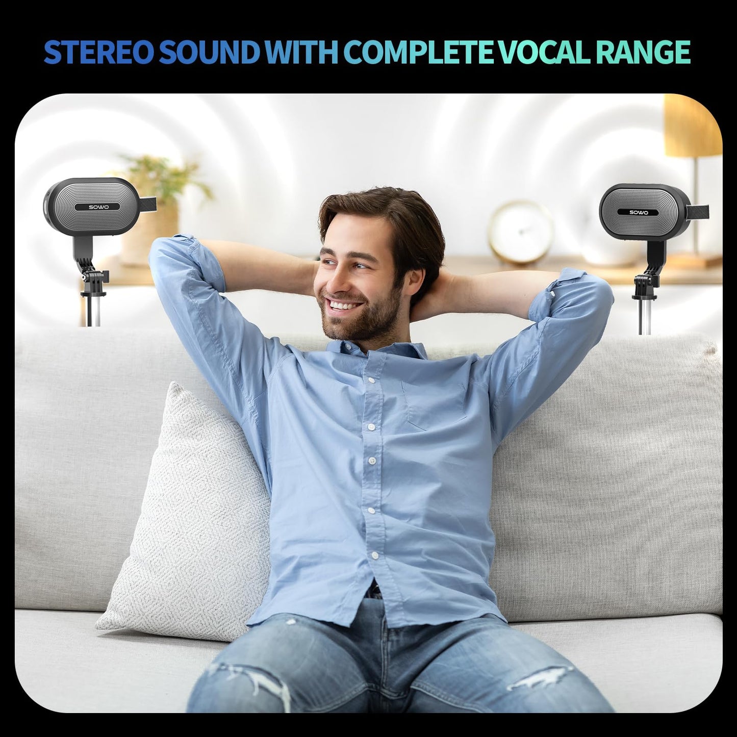 SOWO Wireless Dual Bluetooth Speakers Set, Adjustable Stands 2Pcs, High-Fidelity Stereo Sound, Smart Pairing Sync, Surround Sound with Portable Lightweight Case for Home, Travel, Party, Birthday