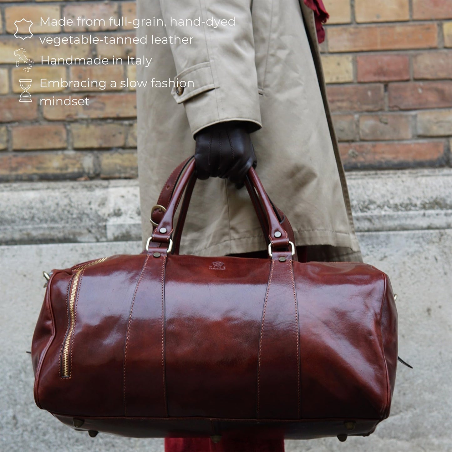 Time Resistance Leather Duffel Bag - Large Weekend Gym Travel Bag (Brown)