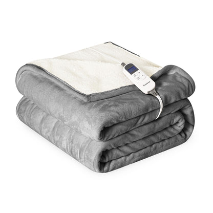 Heat Blanket 50”x60” Throw,Soft Flannel & Sherpa Reversible Electric Blanket with 10 Heat Settings,12 Timer Setting and 3 Hours Auto-Shut Off,ETL Certified Machine Washable,Light Brown