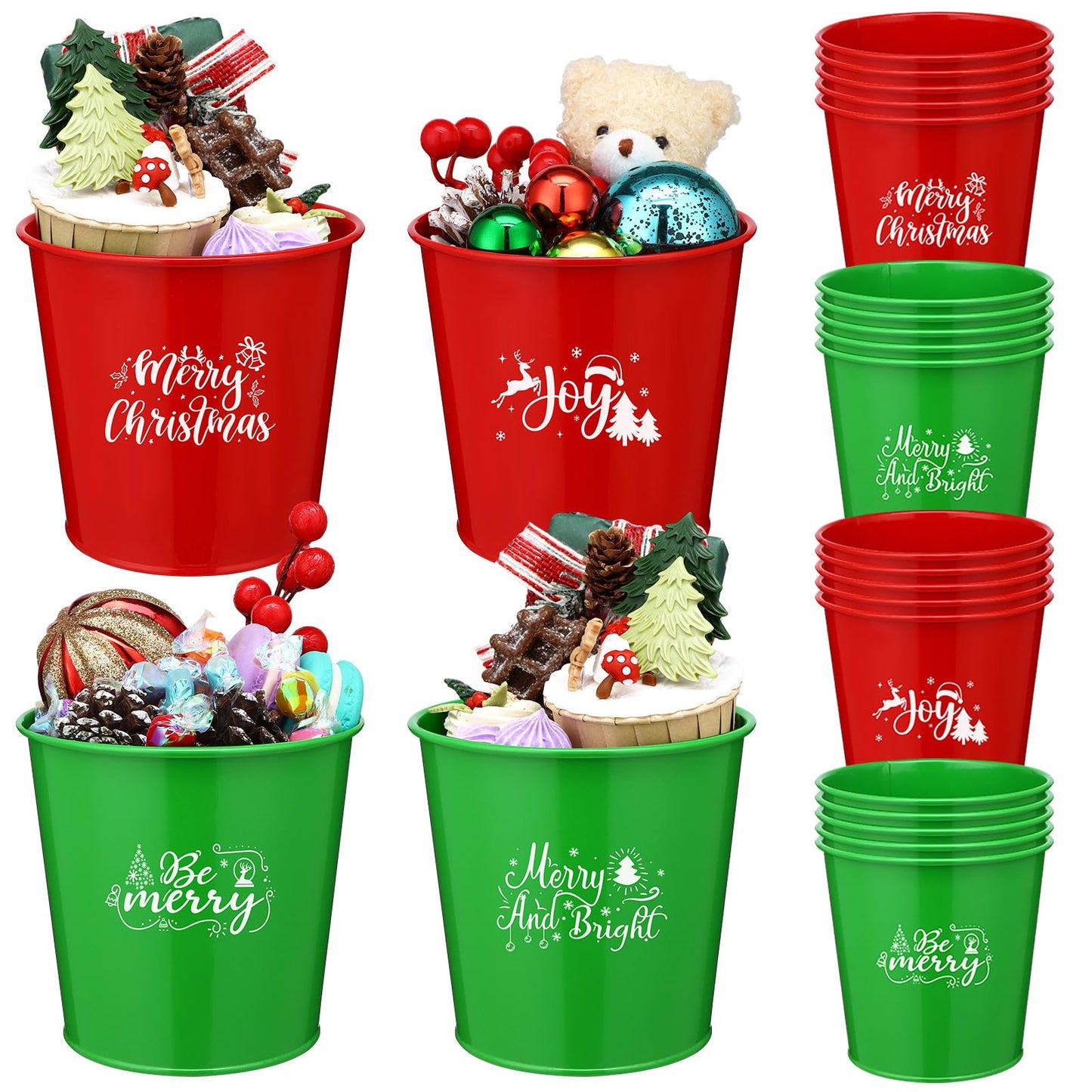 LIUBUJINGYING 20 Pcs Christmas Metal Buckets Christmas Galvanized Flower Planters Pots Red Green Farmhouse Metal Pail Rustic Decorative Gardening Containers for Party Home Xmas Outdoor Indoor Decor