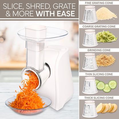 COOK WITH COLOR 5-in-1 Electric Slicer, 150W Food Prep Machine – Cheese Shredder, Fine & Coarse Graters, Potato Grater, Vegetable Slicer, Fruit, Salad Shooter, Compact Design For Bowl Prep, Blush