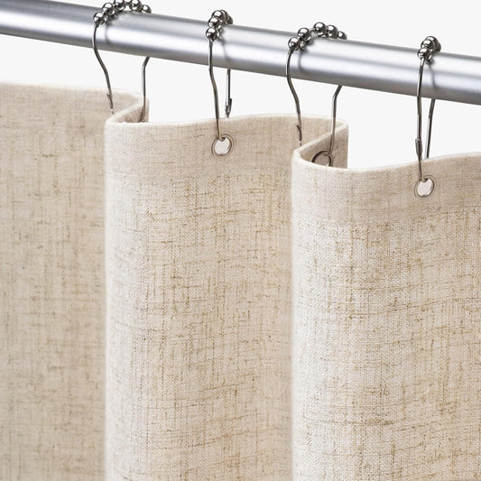 Awellife Extra Long Shower Curtain 84 Inch Length Beige Linen Blend Fabric Shower Curtain for Bathroom, Extra Long 72" W x 84" L