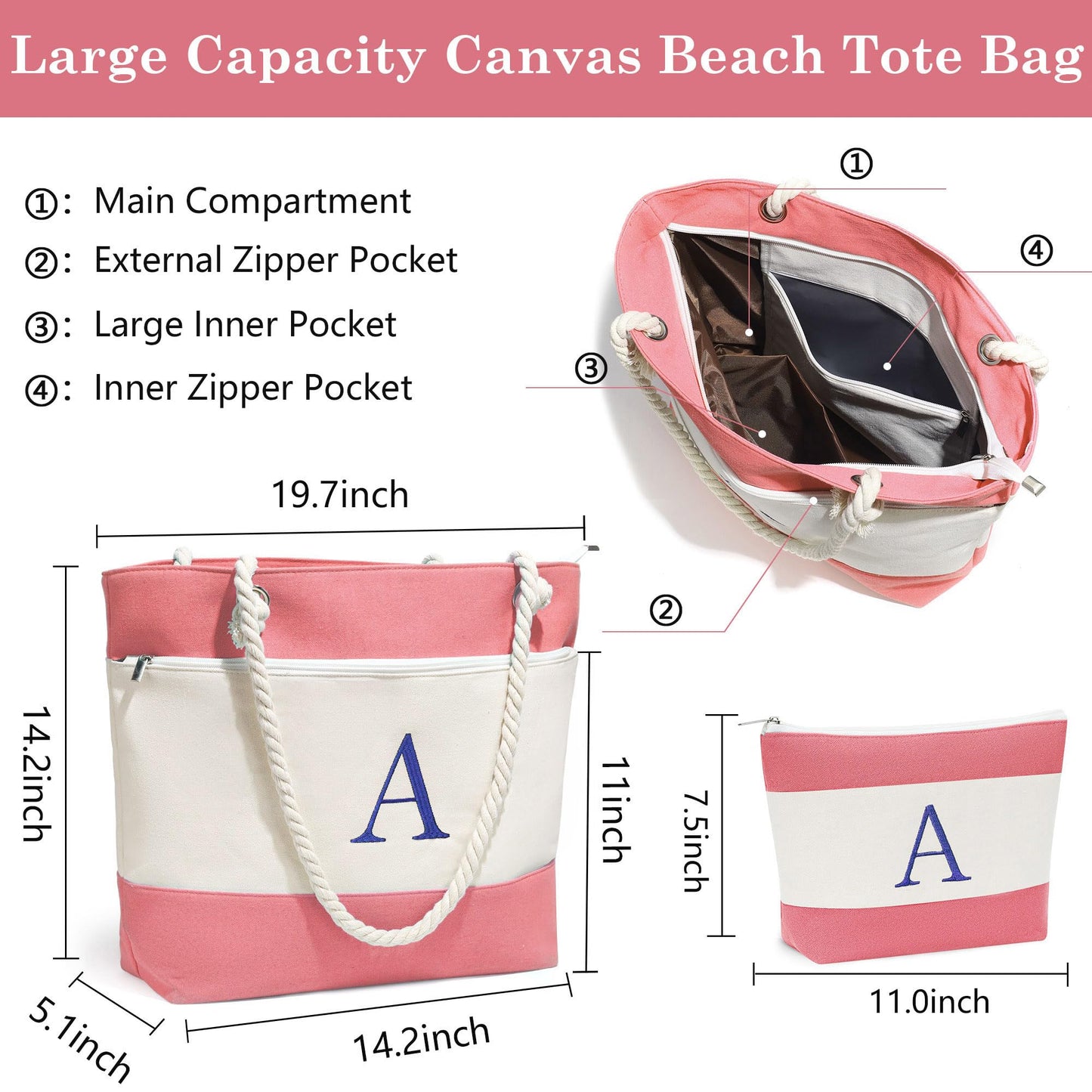 YOOLIFE Personalized Beach Bag - Monogram Beach Tote Swim Pool Bag for Travel Essentials, Personalized Birthday Gifts for Women Her Best Friend Female Gift Idea Girlfriend Birthday Gifts J