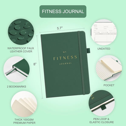 &And Per Se Workout and Food Journal – Fitness Journal with Daily Diet Tracker & Gym Exercise Log Book for Men & Women – Undated, A5 Size, Leather Hardcover (Forest Green)
