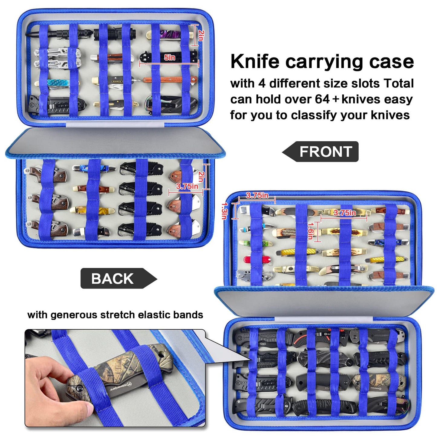 Knife Display Case for 66+ Pocket Knives, Butterfly Knife Storage Box, Folding Knives Organizer Holder, Knives Collection Protector for Survival, Tactical, Outdoor, EDC Mini Knife (Bag Only) - Blue