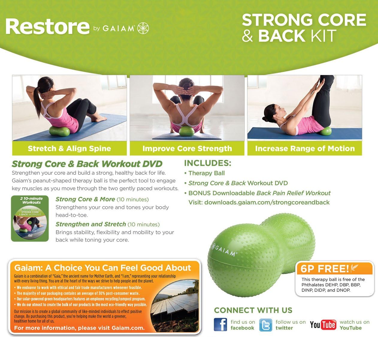 Gaiam Restore Strong Core & Back Care Massage Kit Green, Small