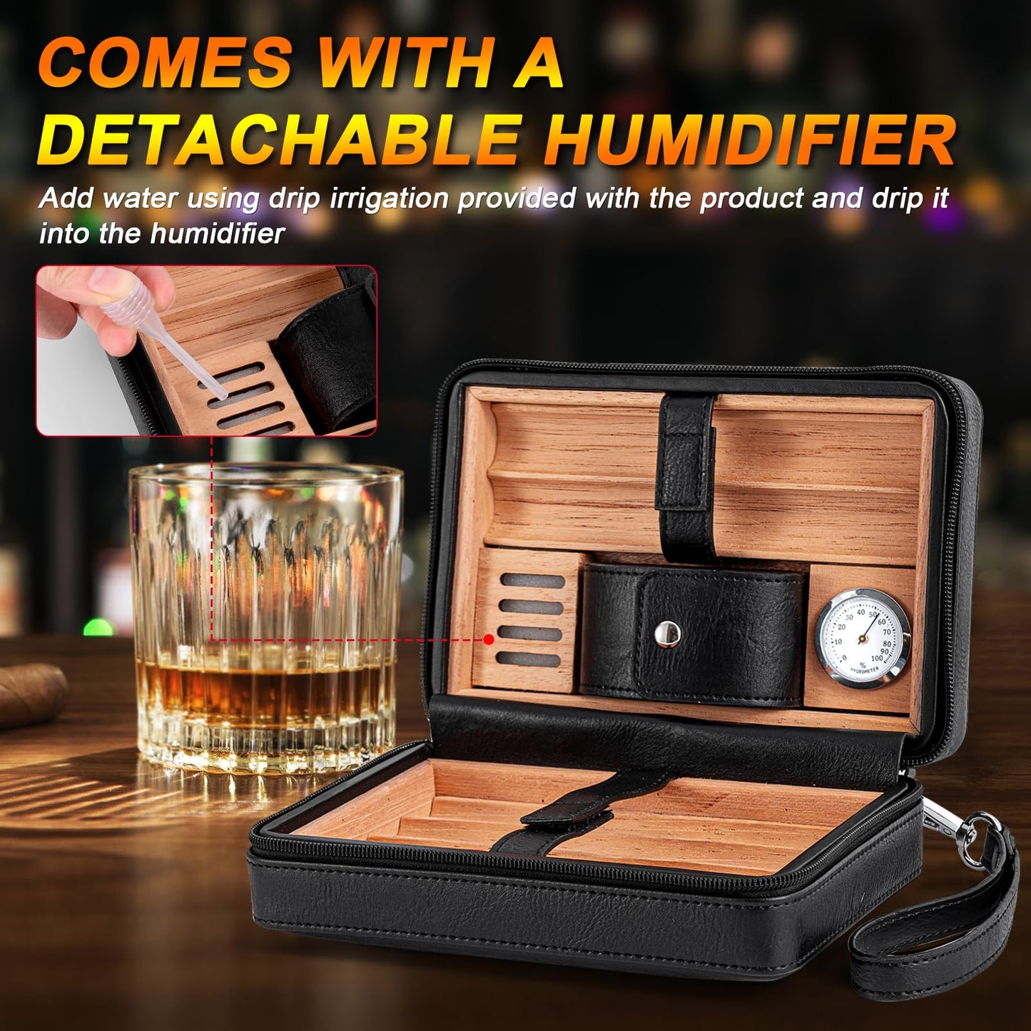 Goshentech Leather cedar cood,Capacity: 6 pcs,portable travel case(Black)