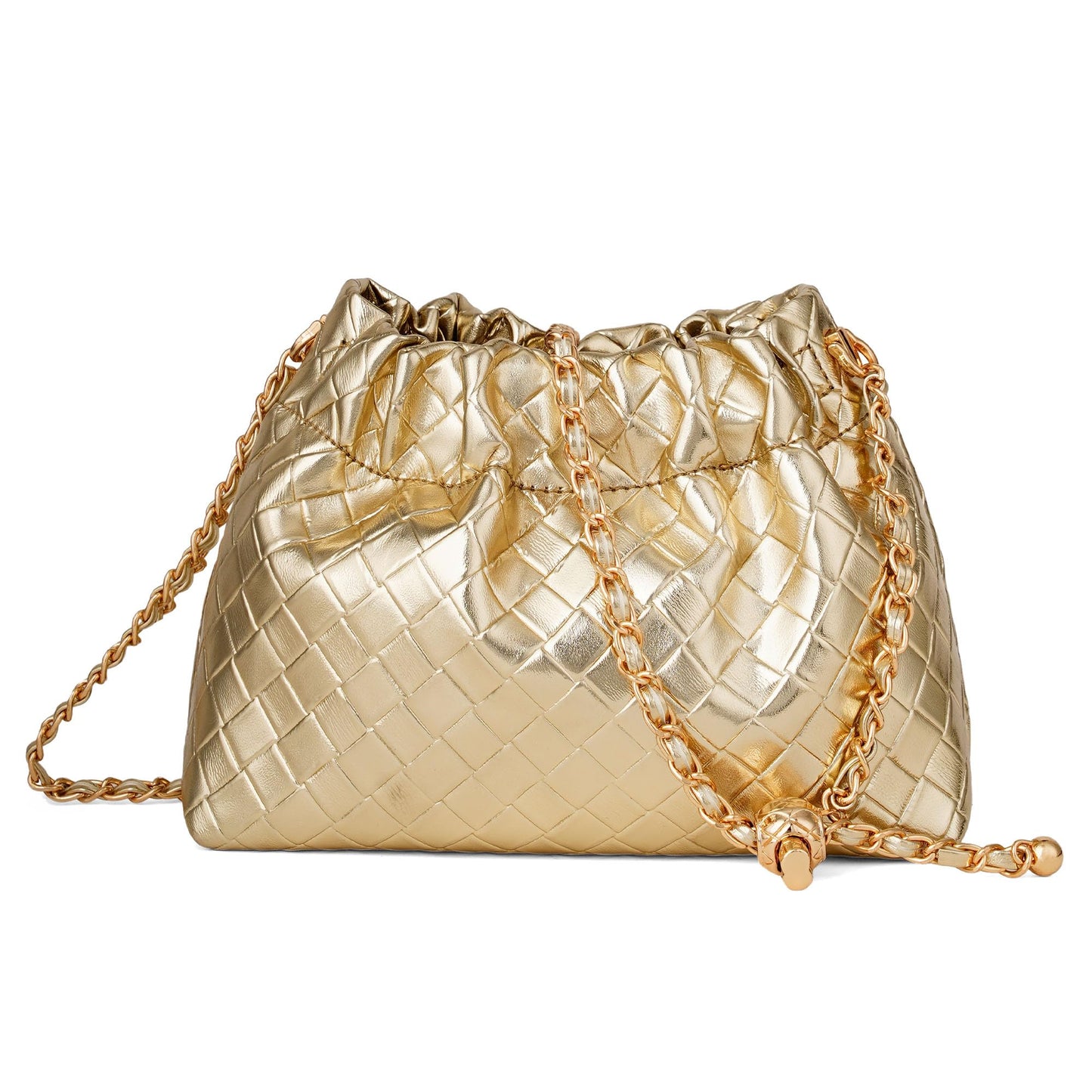 Kiss Sea Woven Crossbody Clutch Purses for Women Vegan Leather Dumpling Evening Bag ＆ Designer Shoulder Handbags Glod