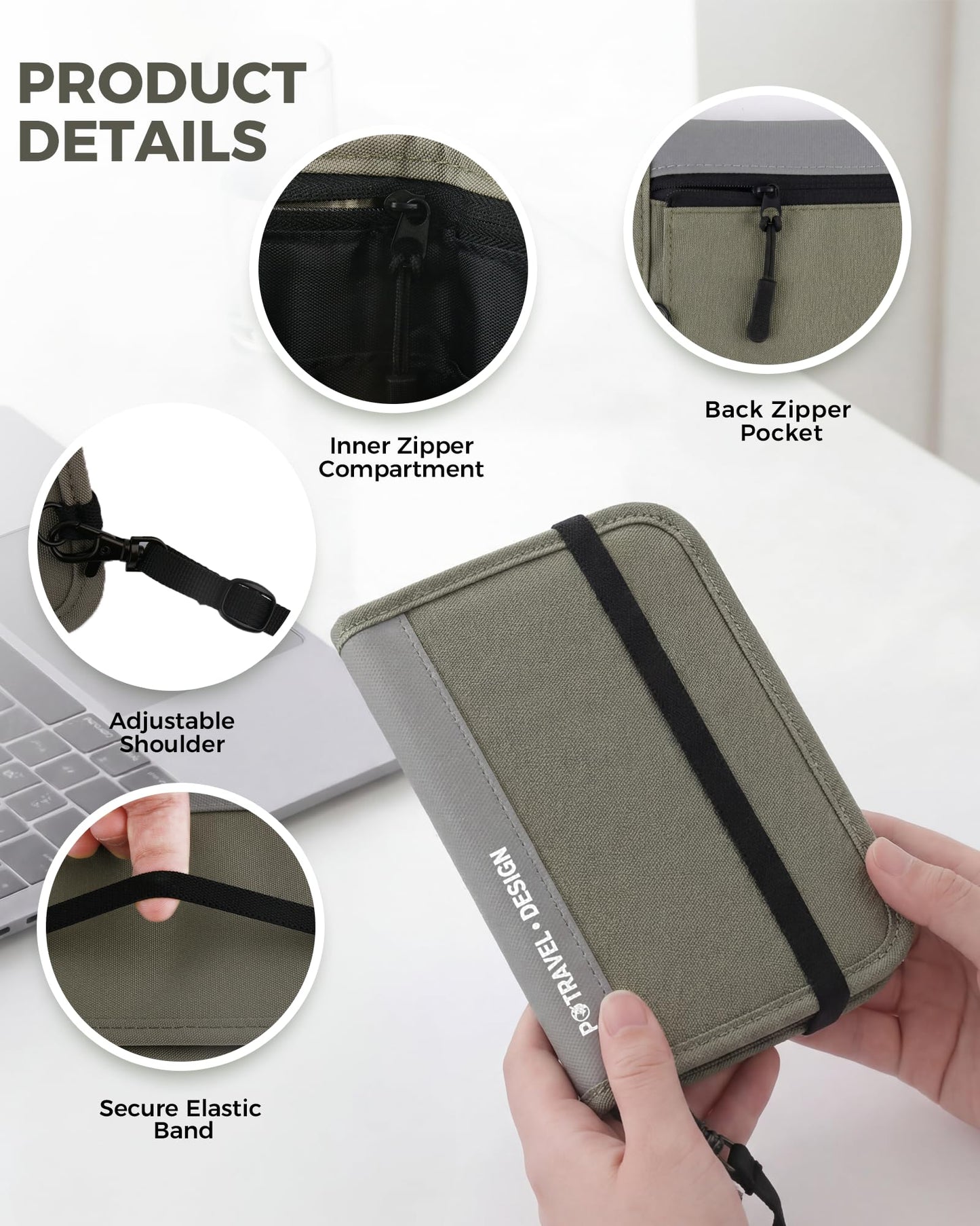 P.travel Passport Holder for Travel - RFID Blocking Nylon Passport Wallet with Adjustable Shoulder Strap，LightWeight Document Organizer Pouch for Men & Women, Travel Must Haves