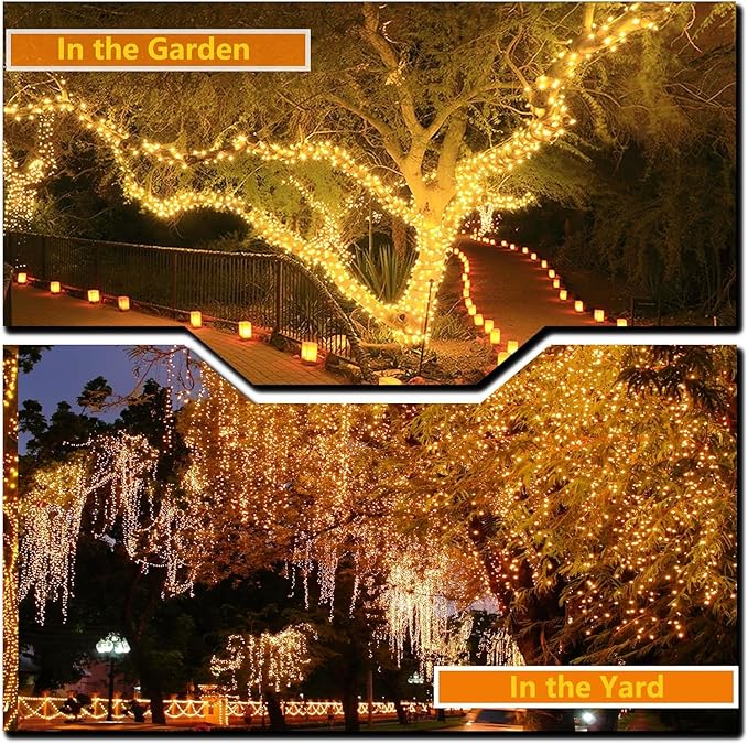 OZS 6 Pack 480LED Solar String Lights Outdoor, Waterproof 8 Modes Solar Tree Light, Green Wire Christmas Lights Outdoor for Garden, Party, Wedding, Christmas Decorations (Warm White)