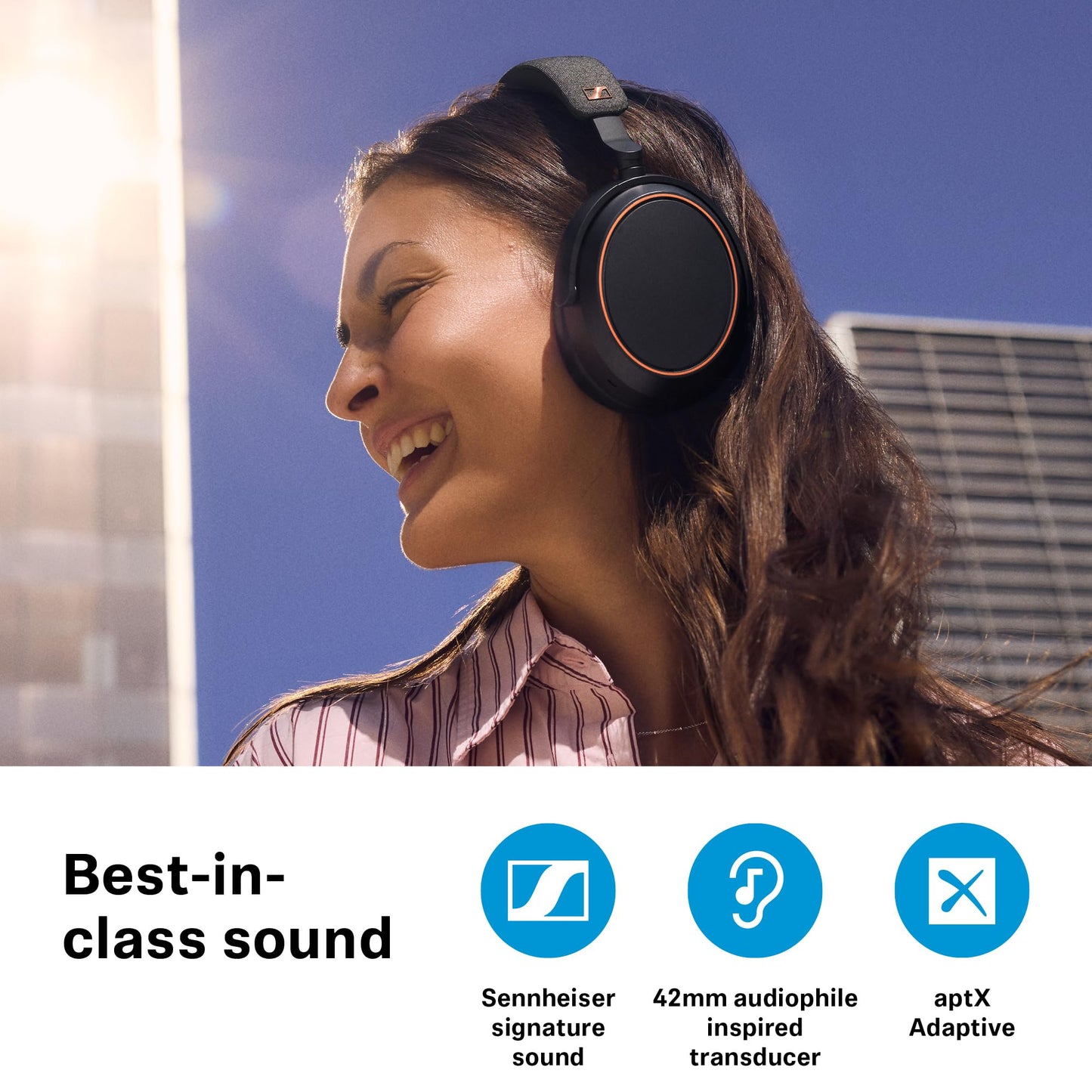 Sennheiser Momentum 4 Wireless Hi-Fi Headphones with Audiophile Sound, Bluetooth, Adaptive Noise Canceling, 60h Battery, Over-Ear Comfort, Foldable Design - Black/Copper (Renewed)