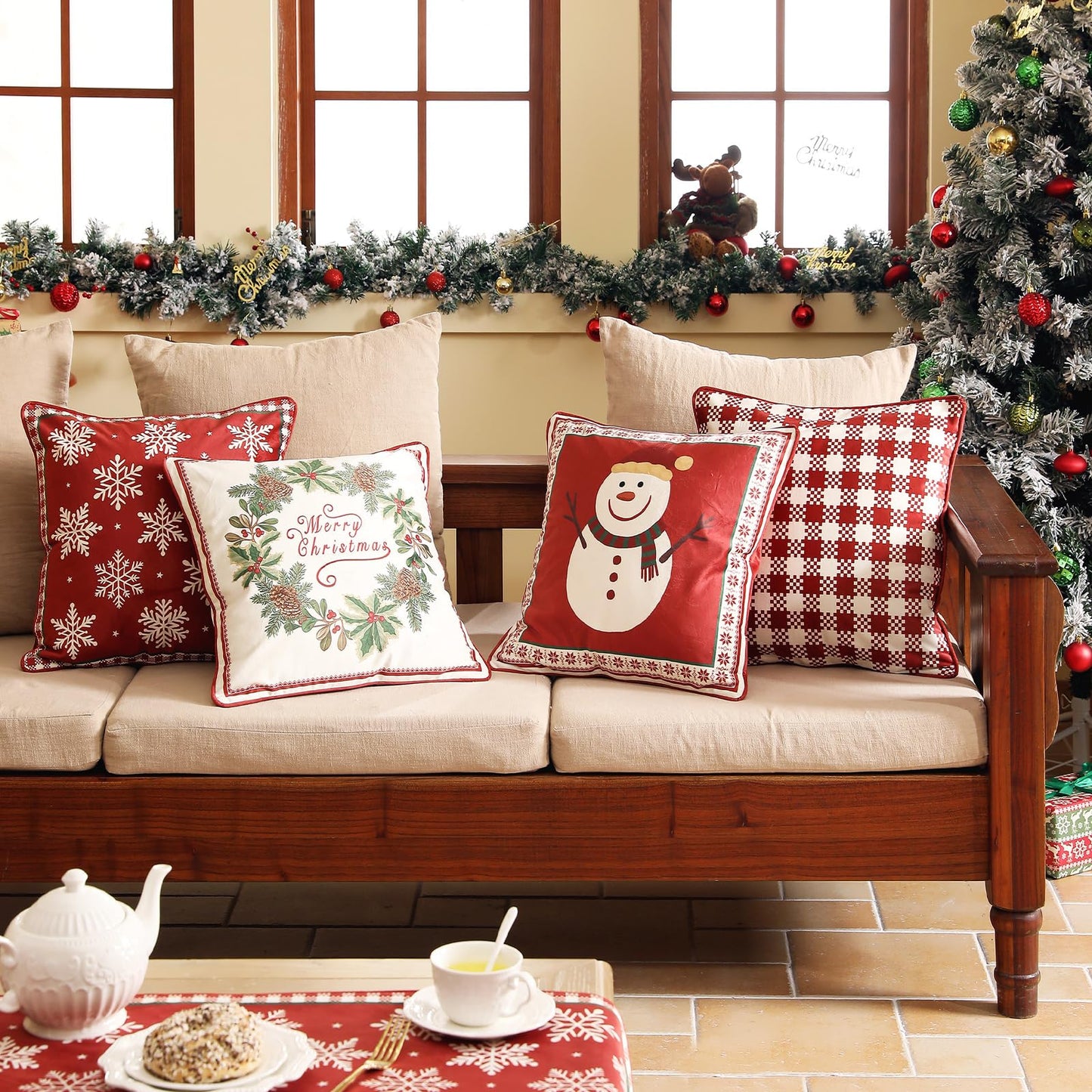 ISAENNE French Chrismas Velvet Throw Pillow Cover,Set of 2,18"x18"-Carol D