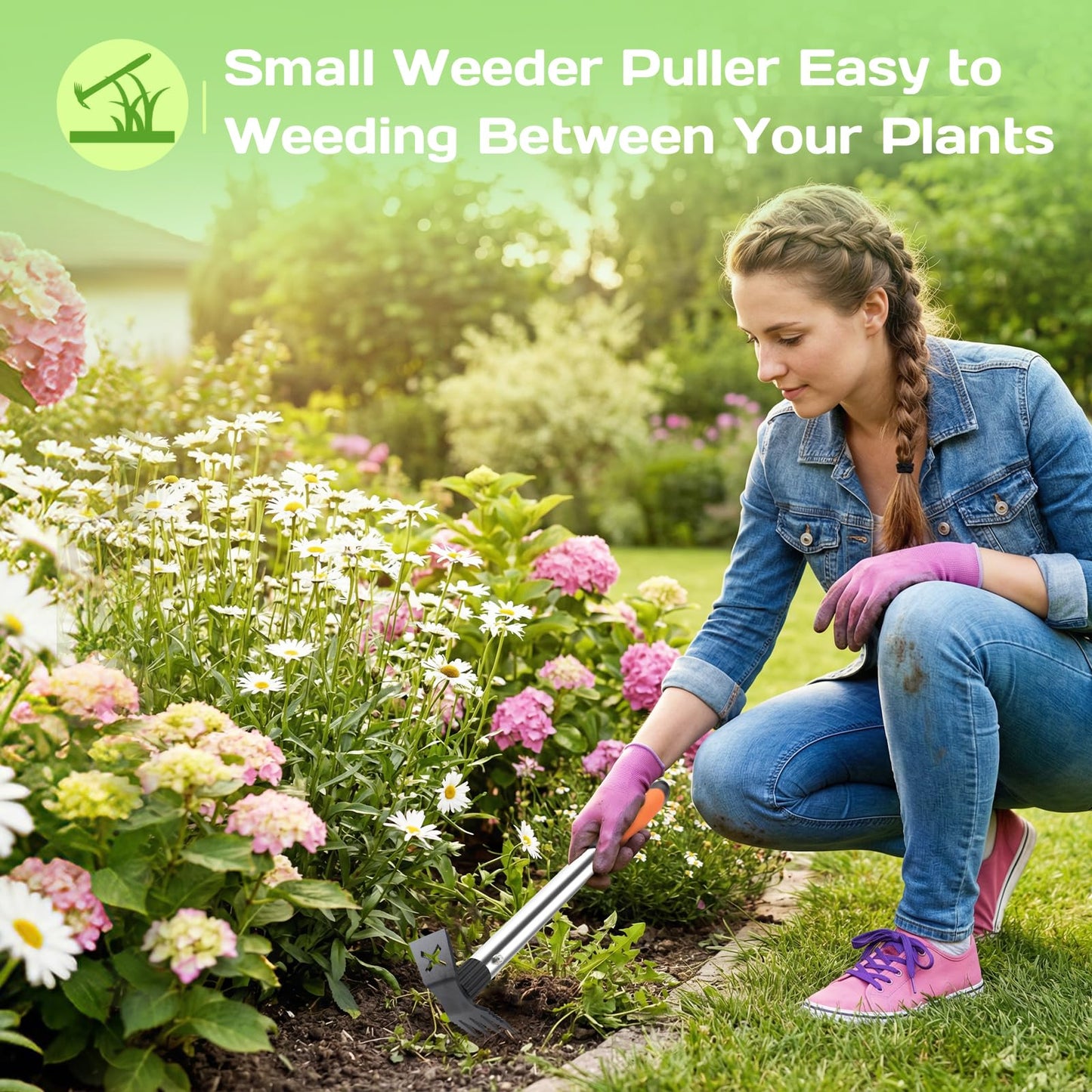Upgraded 17" Weed Puller Tool, Portable Garden Weed Pulling Tool for Weeding Uprooting Planting, 2 in 1 Hoe & 4 Teeth Rake Manual Weeder, Durable Weed Remover Gardening Hand Tools for Yard Lawn Farm