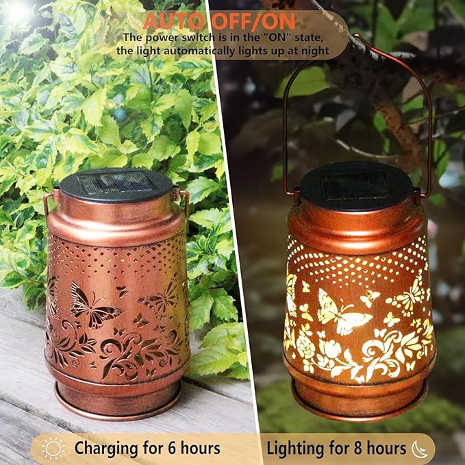 Solar Light, Outdoor Lanterns for Patio Waterproof , Butterfly Outdoor Solar Lanterns for Porch, Yard, Deck, Lawn, Backyard, Patio, Tabletop, Pathway