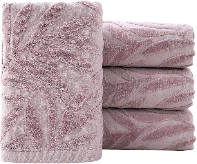 Pidada Hand Towels Set of 4 Leaf Pattern 100% Cotton Absorbent Soft Decorative