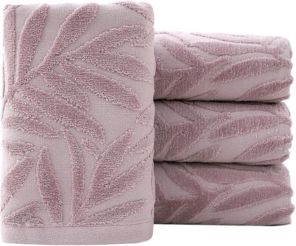 Pidada Hand Towels Set of 4 Leaf Pattern 100% Cotton Absorbent Soft Decorative