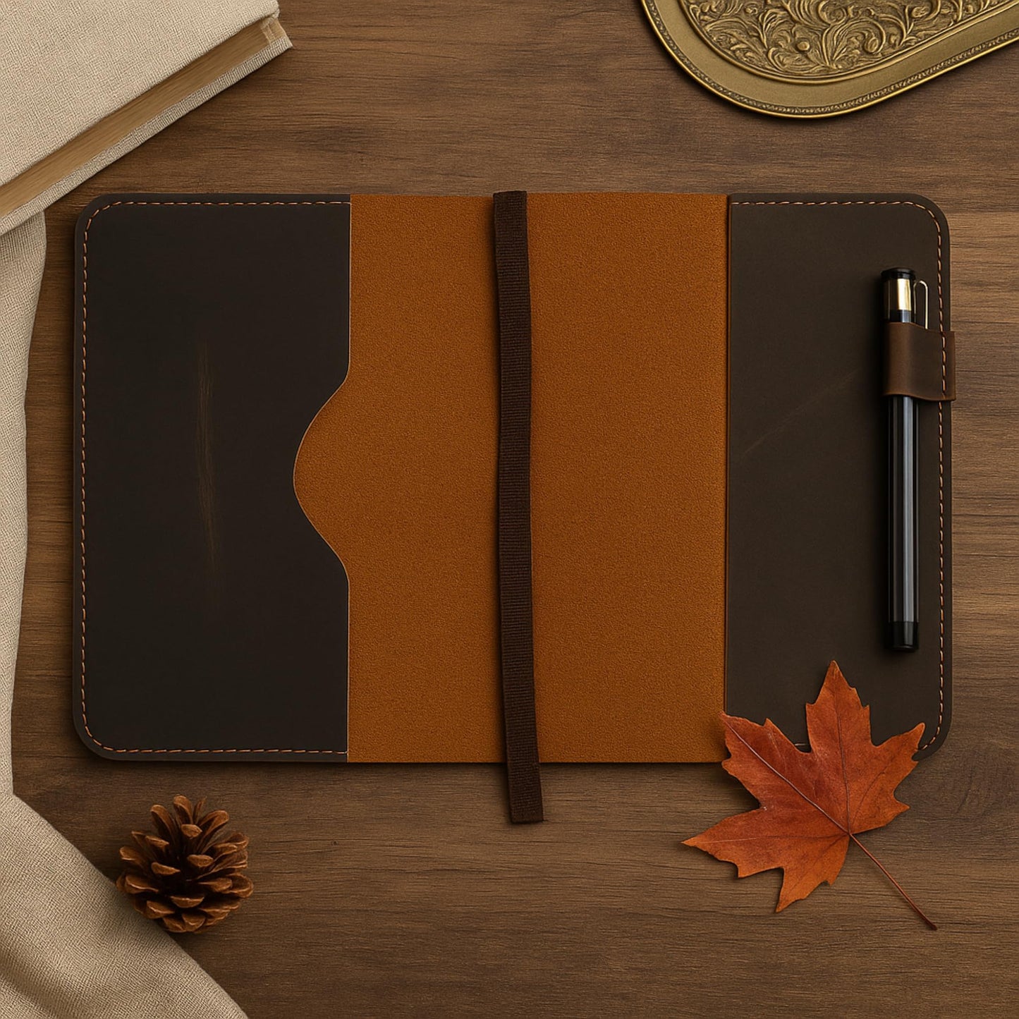 CestAntiQ, A5 Leather journal cover, Refillable Journal Cover for Large and Medium A5, Leather Handmade Notebook Cover, 5.75 x 8.25 Inches Leather Bound Journal (Brown)