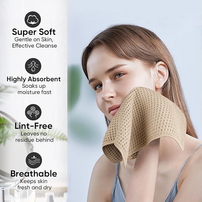 Microfiber Waffle Face Towels, 4 Pieces, Fast Drying, Lint Free 430 GSM