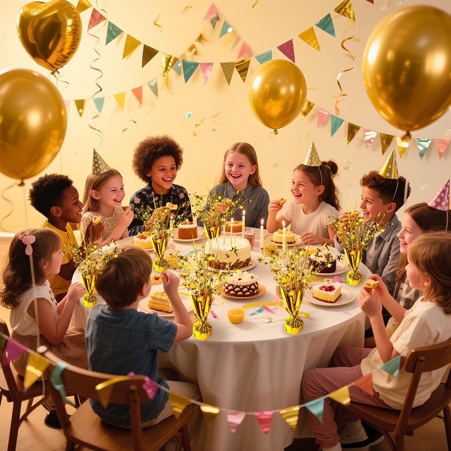 FUBININA 6 Pack Metallic Foil Spray Centerpiece Star Table Decoration Burst Table Centerpieces for Birthday New Years Nye Wedding Anniversary Graduation Holiday Party Supplies Decor, Gold