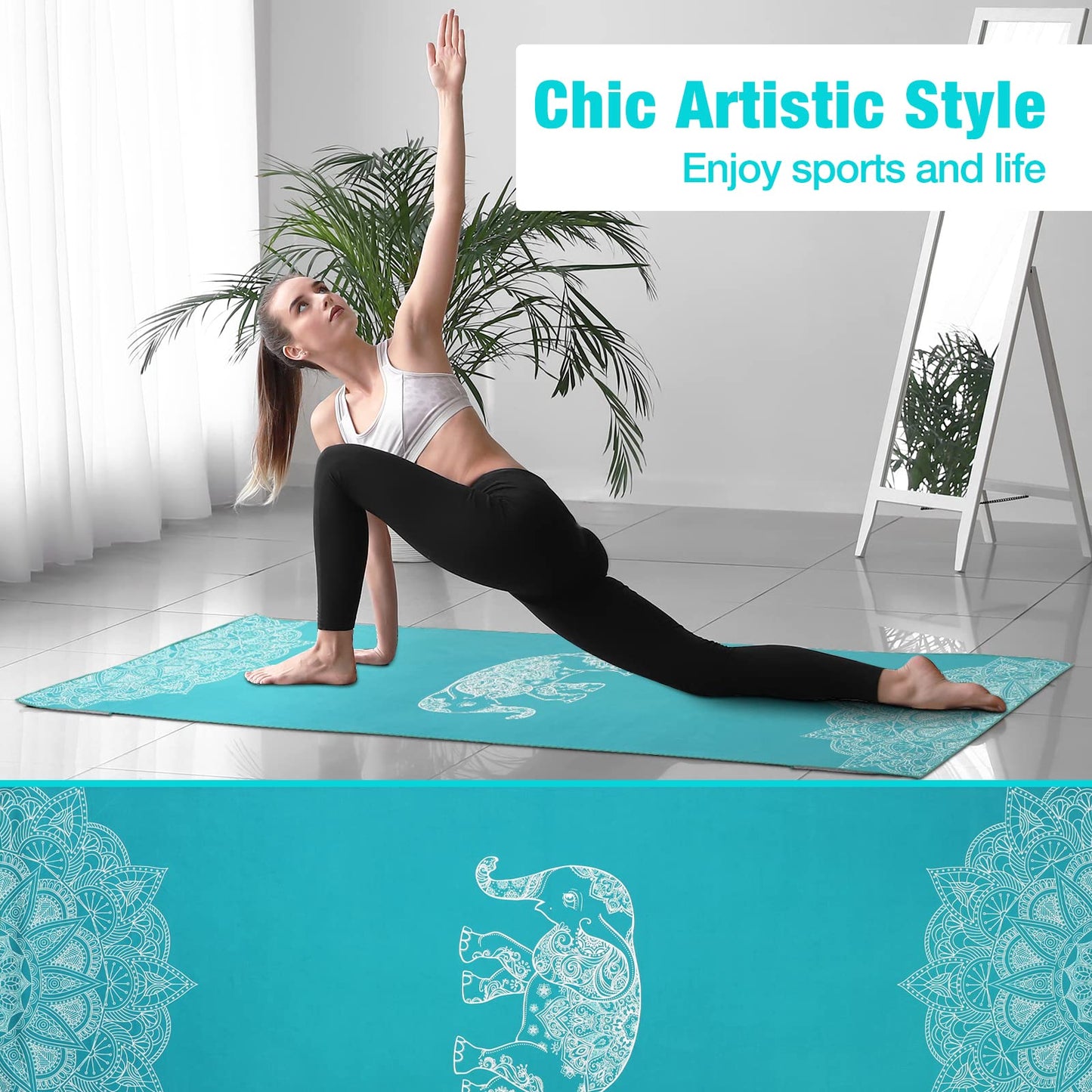 MoKo Yoga Towel, Non Slip Hot Yoga Blanket Printing Pattern Quick Dry with Corner Pocket for Bikram, Pilates, Gym Workout, Outdoor Picnic