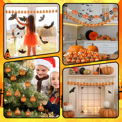 Realspring 36 Pcs Halloween Hanging Pumpkin Ornaments Spooky Mini Halloween Ball Ornaments with Expression Hanging Mini Pumpkin Wall Decor Scary Decorations for Tree Party Supplies