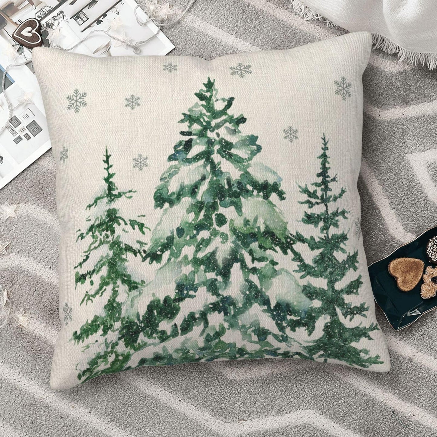 Sunshineyan Christmas Pillow Covers 18X18 Inch Set of 2 Forest Trees Christmas Decor Pillow Covers Green Throw Pillows Winter Christmas Cushion Cases Linen for Home Decor Sofa Couch Living Room
