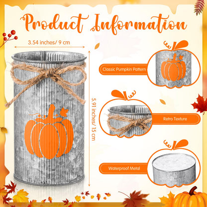 Domensi 12 Pcs Fall Table Centerpiece Pumpkin Vases Thanksgiving Decor Galvanized Metal Vases for Flowers Farmhouse Mason Jars Utensil Holder for Fall Home Thanksgiving Autumn Harvest Decorations