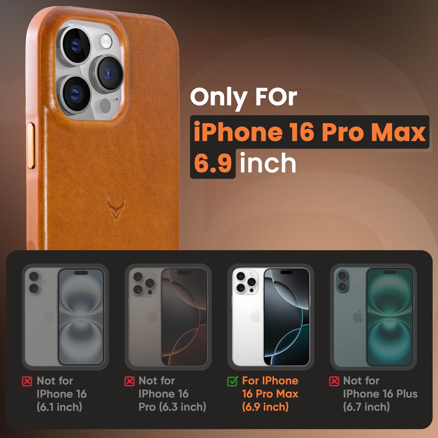 Cretanbull iPhone 16 Pro Max Leather Case - Oil Waxed Full Grain Anti-Scratch Handmade Genuine Leather Case - Compatible with Magsafe, Shockproof, Drop Proof, Protective Slim Case (16 Pro Max Ochre)