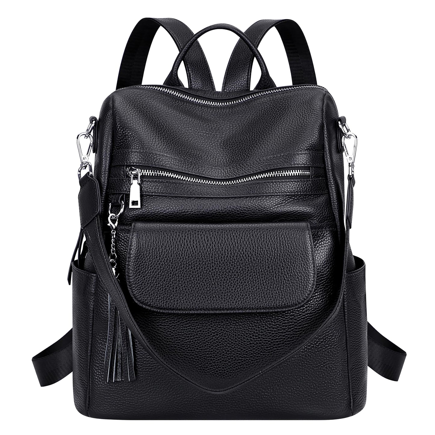 ALTOSY Genuine Leather Backpack Purse for Women Large Convertible Shoulder bag Ladies Crossdody Bag with Tassel