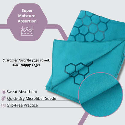 Clever Yoga Hot Yoga Mat Towel – Non-Slip Grip for Hot Yoga, Sweat Absorbent, Honeycomb Silicone Grip, Stays Flat – Ideal for Pilates, Travel, Washable & Lightweight - Dark Blue