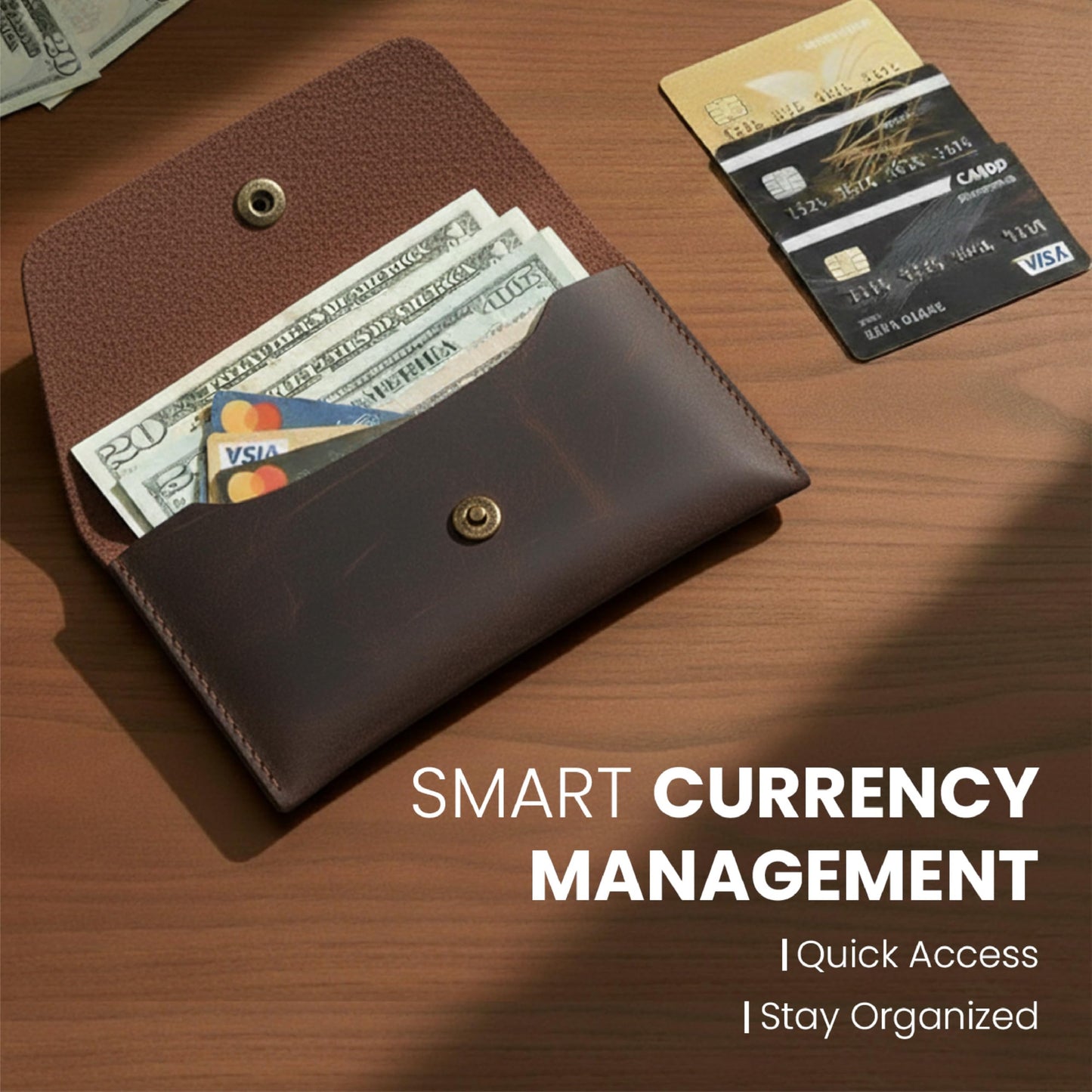 The Antiq Currency Pouch, Genuine Leather Currency Organiser, Travel Wallet for Him and Her, Handmade, Utility Pouch, Leather Money Pouch, Leather Currency Envelope (Brown), currency_pouch_002_Brown