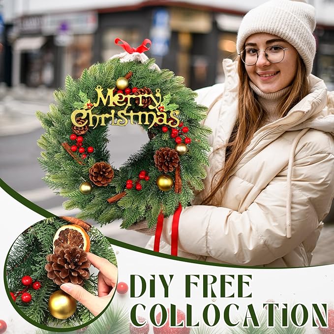 Zeyune 4 Pcs Christmas DIY Green Wreath 14 Inch Artificial Christmas Wreaths Faux Plain Wreaths for Decorating Front Door Window Room Farmhouse Xmas Party Indoor Outdoor (Novel Style)