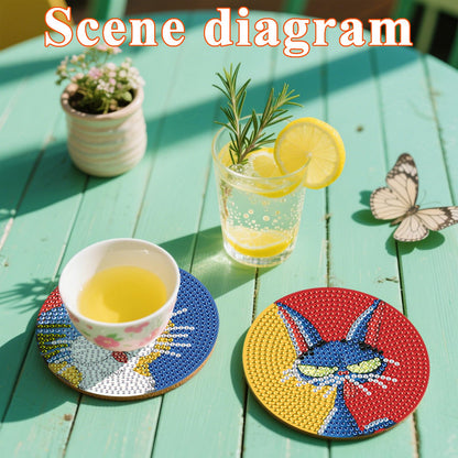 DOTSOPS Cat Diamond Art Coaster with Holder 5D Diamond Painting Kits for Adults Round Full Drill Beginners Gem Dots Craft Arts Supplies Party Home Decor 8PCS