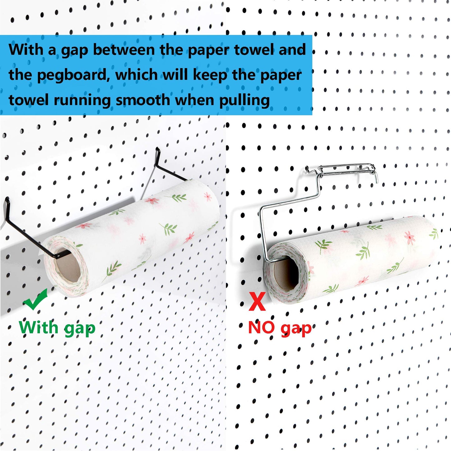 Paper Towel Holder for Pegboard, Extendable, Fit Any Standard Pegboard, 4 Packs, Black