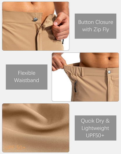 Pudolla Men's Hiking Cargo Shorts 9" Lightweight Outdoor Work Shorts for Men Travel Golf Camping Casual with 5 Zipper Pockets(Dark Khaki XX-Large)