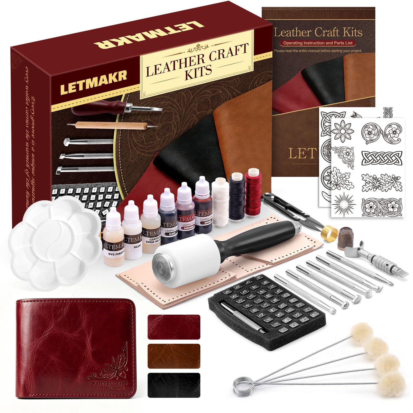 Leather Working Kit with Cowhide and Paint Set