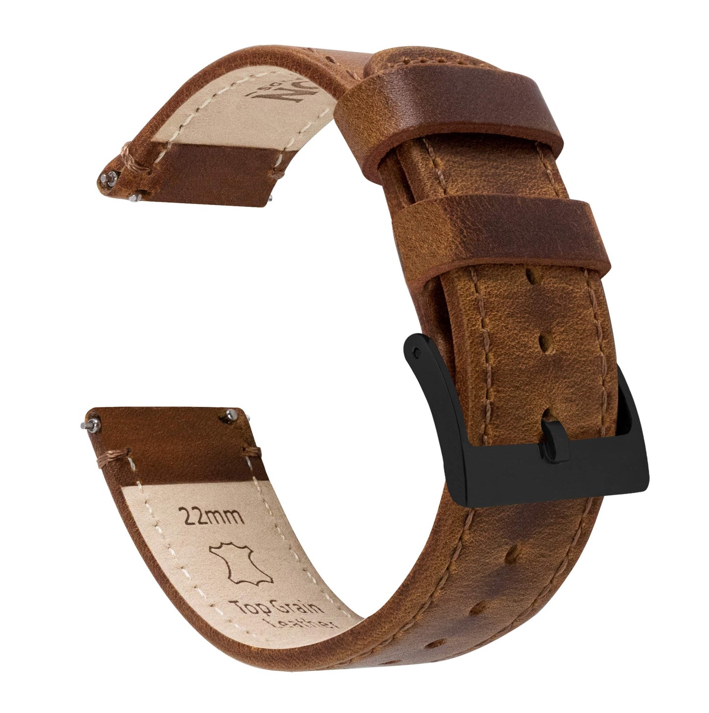 BARTON WATCH BANDS 18mm Weathered Brown Quick Release Leather Black Buckle Watch Band Strap