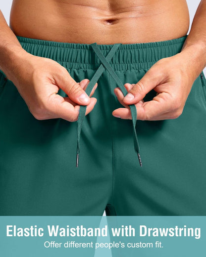 G Gradual Men's Athletic Running Shorts with Zipper Pockets Quick Dry 7"/ 5"/ 9" Workout Gym Shorts for Basketball Hiking(Rainforest Green,5S)