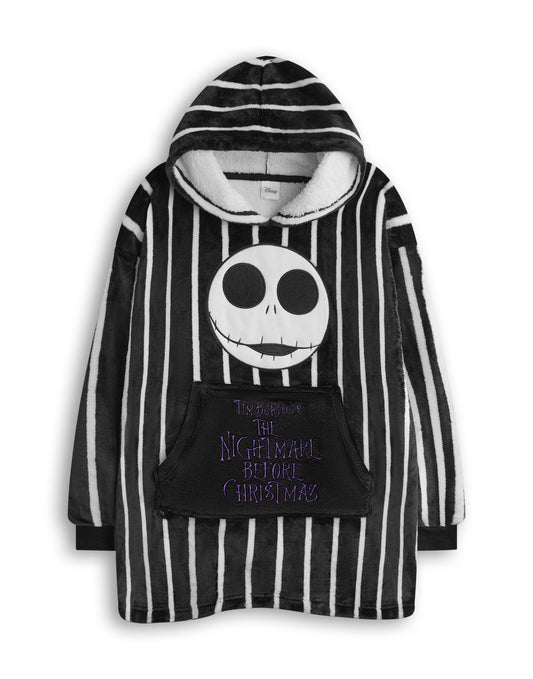 Disney The Nightmare Before Christmas Kids Wearable Blanket Hoodie | Childrens Black NMBC Striped Hooded Pullover