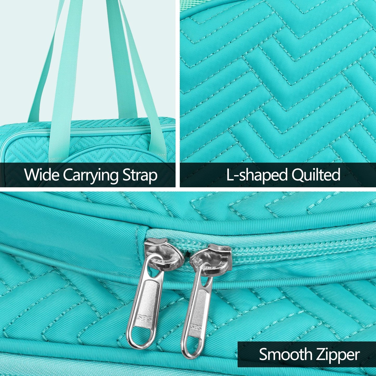 FINPAC Embroidery Bag, Cross Stitch Storage, Square Quilted Tote Organizer with Multiple Pockets for Floss, Hoops, Thread, Stitch Tools Kit [Bag Only], Teal