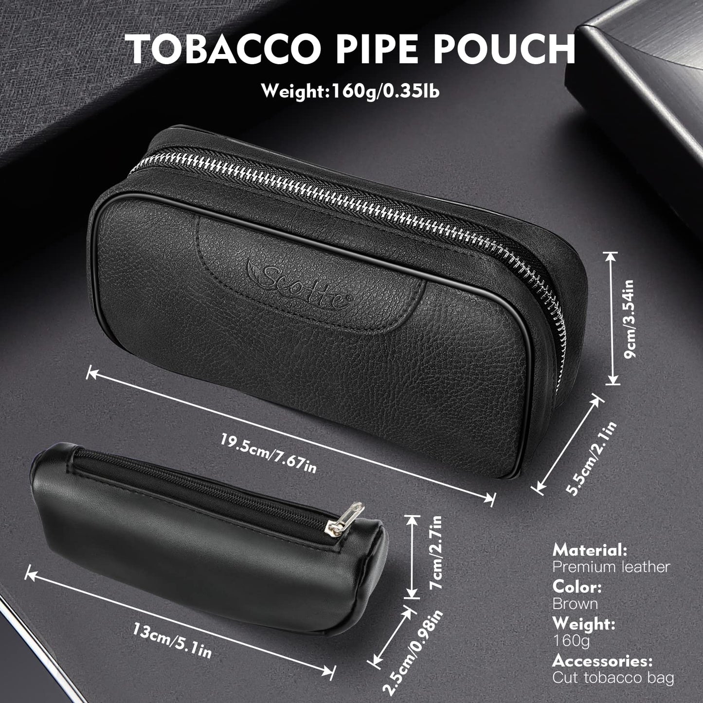 Scotte Tobacco Smoking Pipe,Leather Tobacco Pipe Pouch Pear Wood Pipe Accessories (Scraper/Stand/Filter Element/Filter Ball/Small Bag/Box) (black 2)