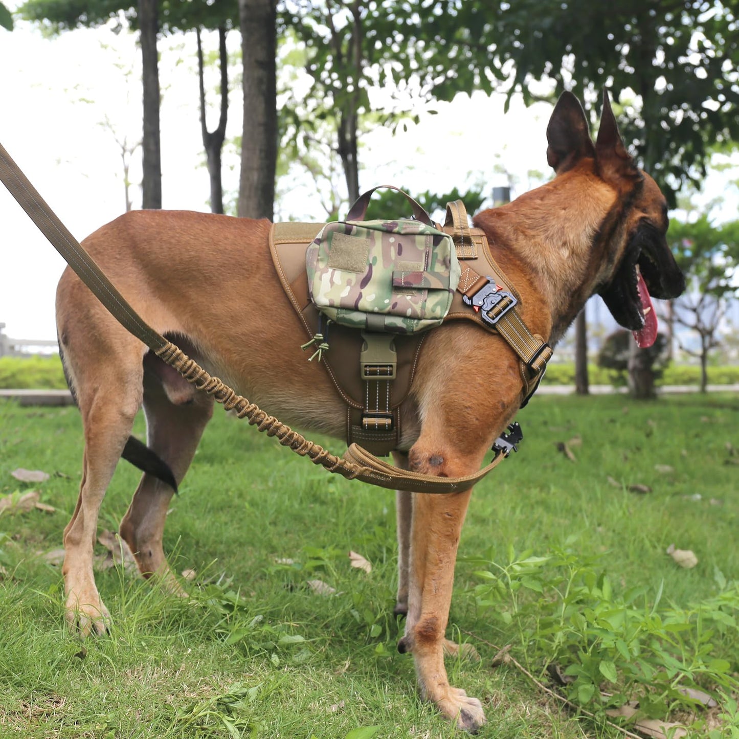 ICEFANG Tactical Dog Harness, Large Size,2X Metal Buckle,Working Dog MOLLE Vest with Handle,No Pulling Front Leash Clip,Hook and Loop Panel (Brown,L (Pack of 1))