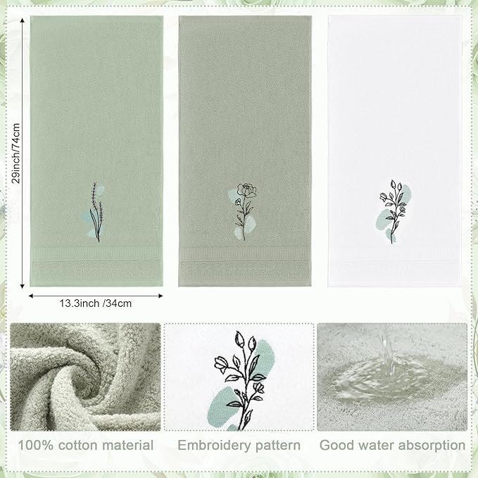 Abstract Botanical Hand Towels Boho Sage Green Botanical Bathroom Decor 14x29