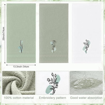Abstract Botanical Hand Towels Boho Sage Green Botanical Bathroom Decor 14x29