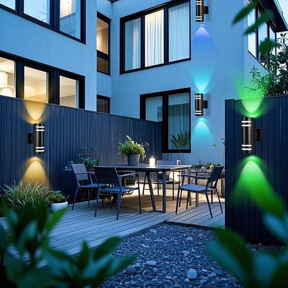 RGB Up and Down Lights Outdoor Wall Lights 2 Packs, Smart Color Changing Outdoor Wall Sconce WiFi Voice & App Control,Aluminum Waterproof Exterior Lights for Porch Compatible with Alexa