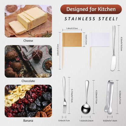 Patelai Cheese Butter Spreader Knives Set Charcuterie Accessories Stainless Steel Spreader Knives Charcuterie Boards Utensils Mini Serving Tongs Spoons and Forks for Appetizers Pastry(Silver)