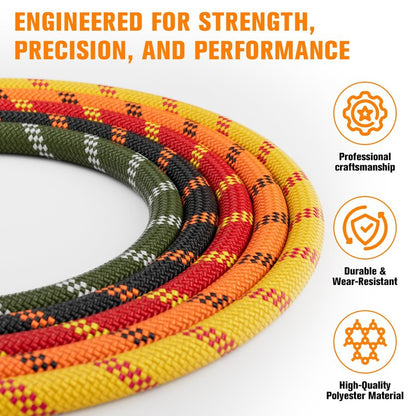 Double Braided Arborist Rigging Rope - 1/2 in X 100 ft 48 Strands Rappelling Outdoor Pulling Heavy Duty Polyester Bull Rope for Swing Tree Work Camping Rescue Hiking Logging - Orange