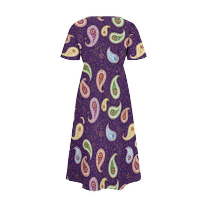 Medlor Womens Midi Dresses Casual Short Sleeves Scoop Neck Floral Print Flowy Beach Vacation Trendy Dress with Pocket for 2025 Summer