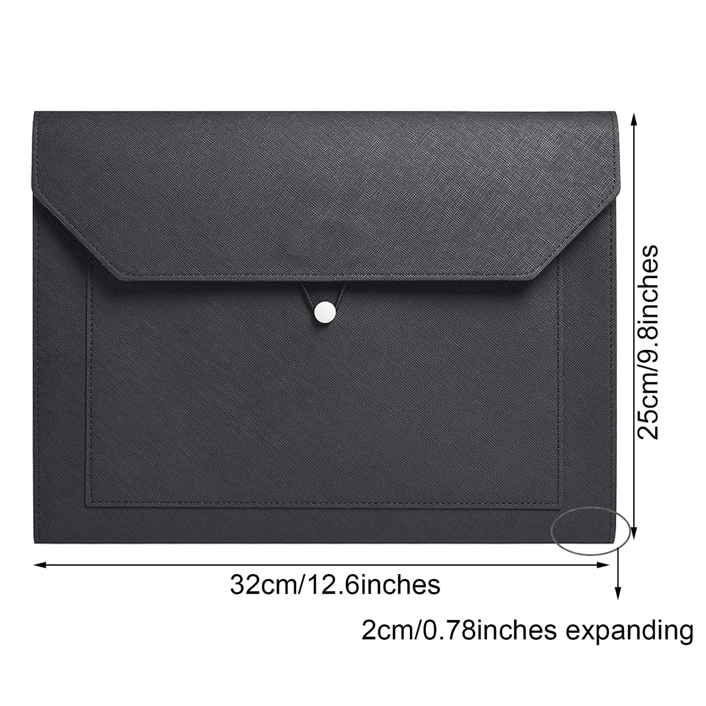 Yufocusqc PU Leather A4 File Folder Document Holder 2 Pockets Portfolio Envelope Folder Case with Elastic String 3/4 Inch Expansion (Black)