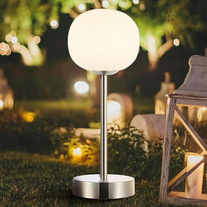 JONATHAN Y JYL7108A Natalia 12.25" Modern Minimalist Iron Rechargeable Integrated LED Table Lamp Contemporary Bedside Desk Nightstand Lamp for Bedroom Living Room Office, Nickel/White